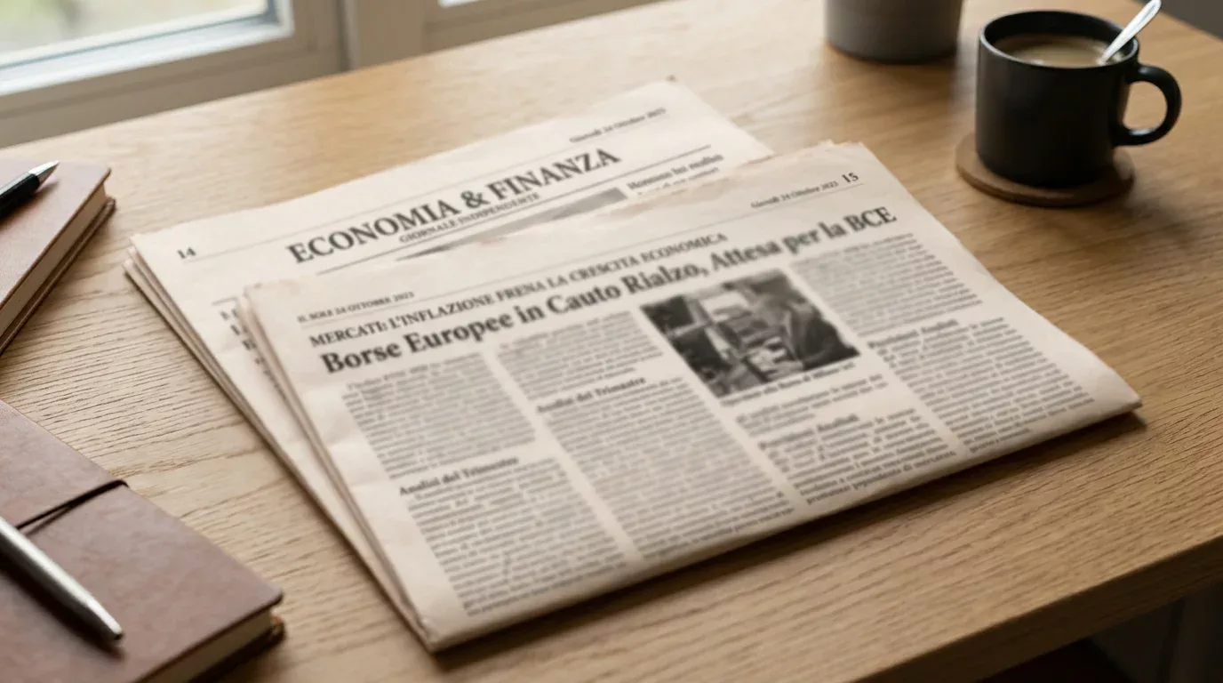 Pagina di un quotidiano economico italiano aperto su una scrivania con articolo sulla fiscalità del comparto del gioco online