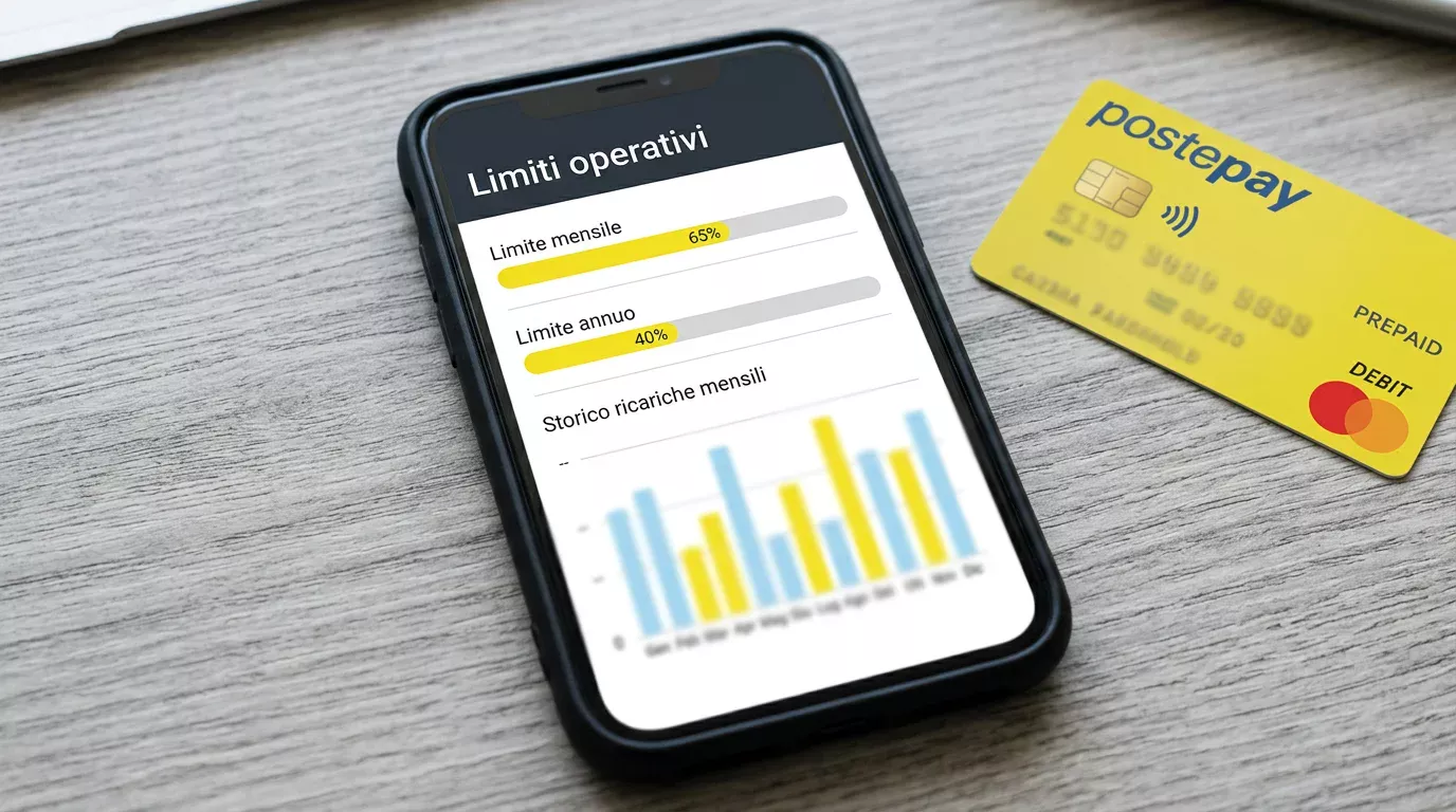 Schermata dei limiti operativi della Postepay con grafico delle ricariche mensili