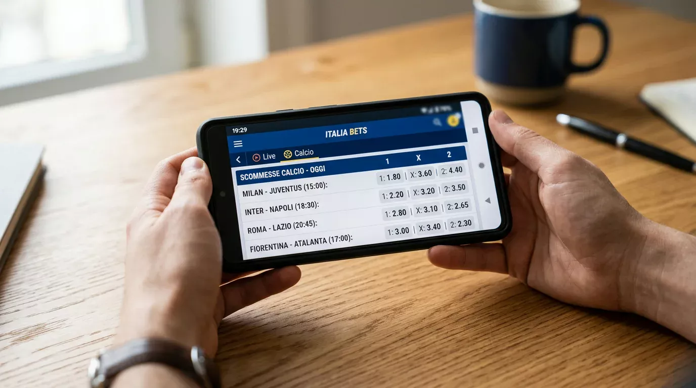 Smartphone che mostra la pagina di un bookmaker italiano con quote sportive e percentuale di payout