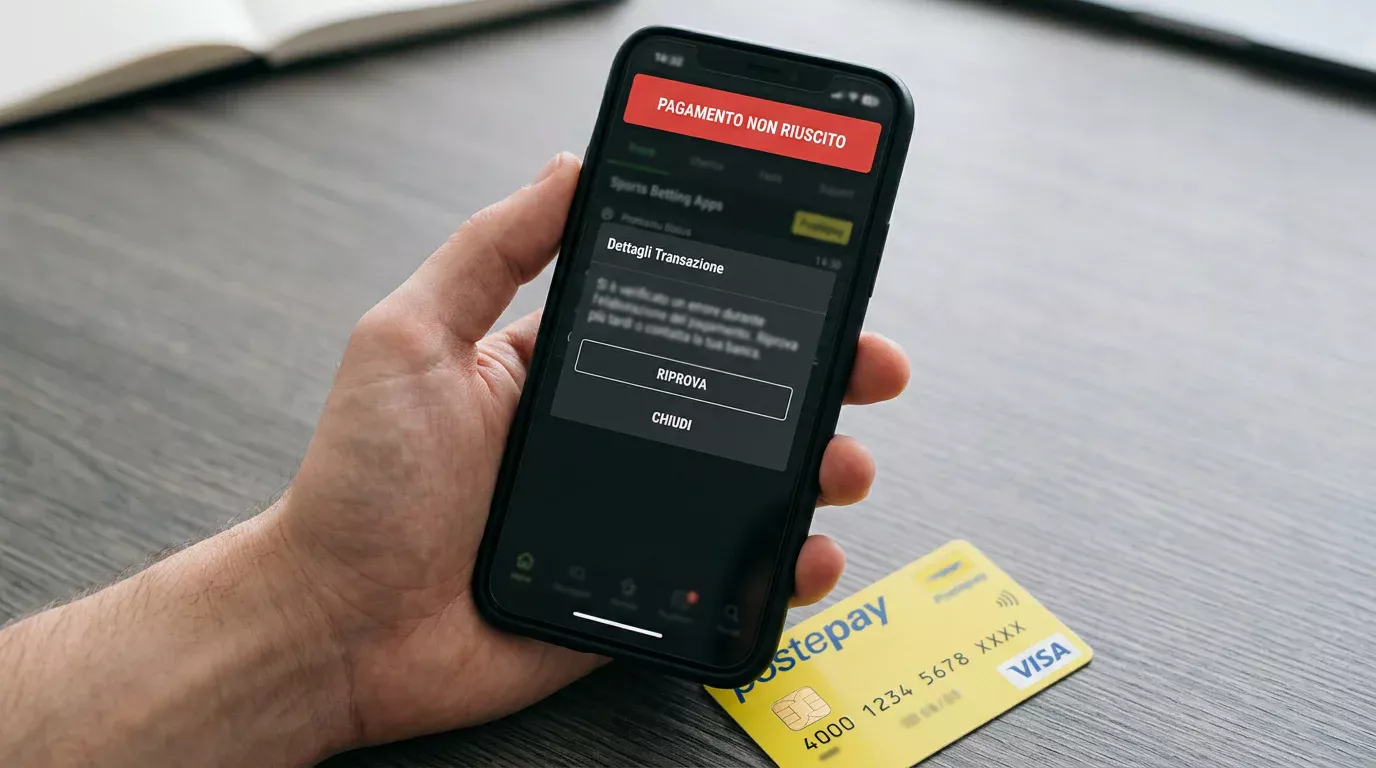 Schermata di errore di pagamento durante un deposito Postepay su un sito scommesse
