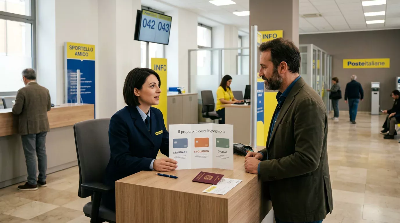 Sportello Poste Italiane con documenti per attivare una carta Postepay